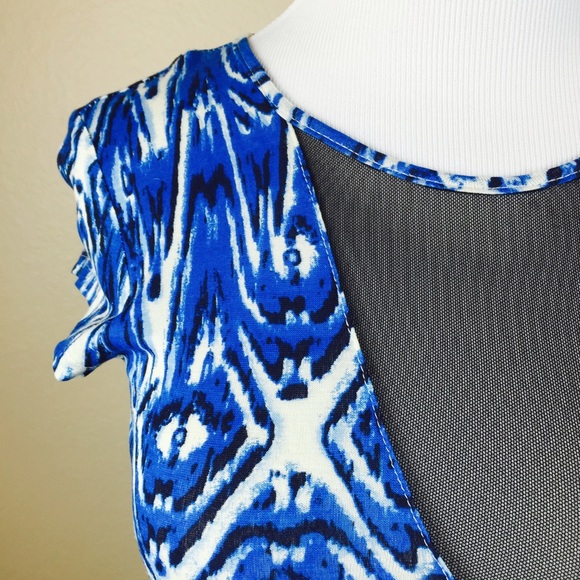 OCEAN DRIVE NWT Blue Mesh Plunge A-Line Dress Juniors SMALL Bold Fitted Cute - Picture 3 of 7